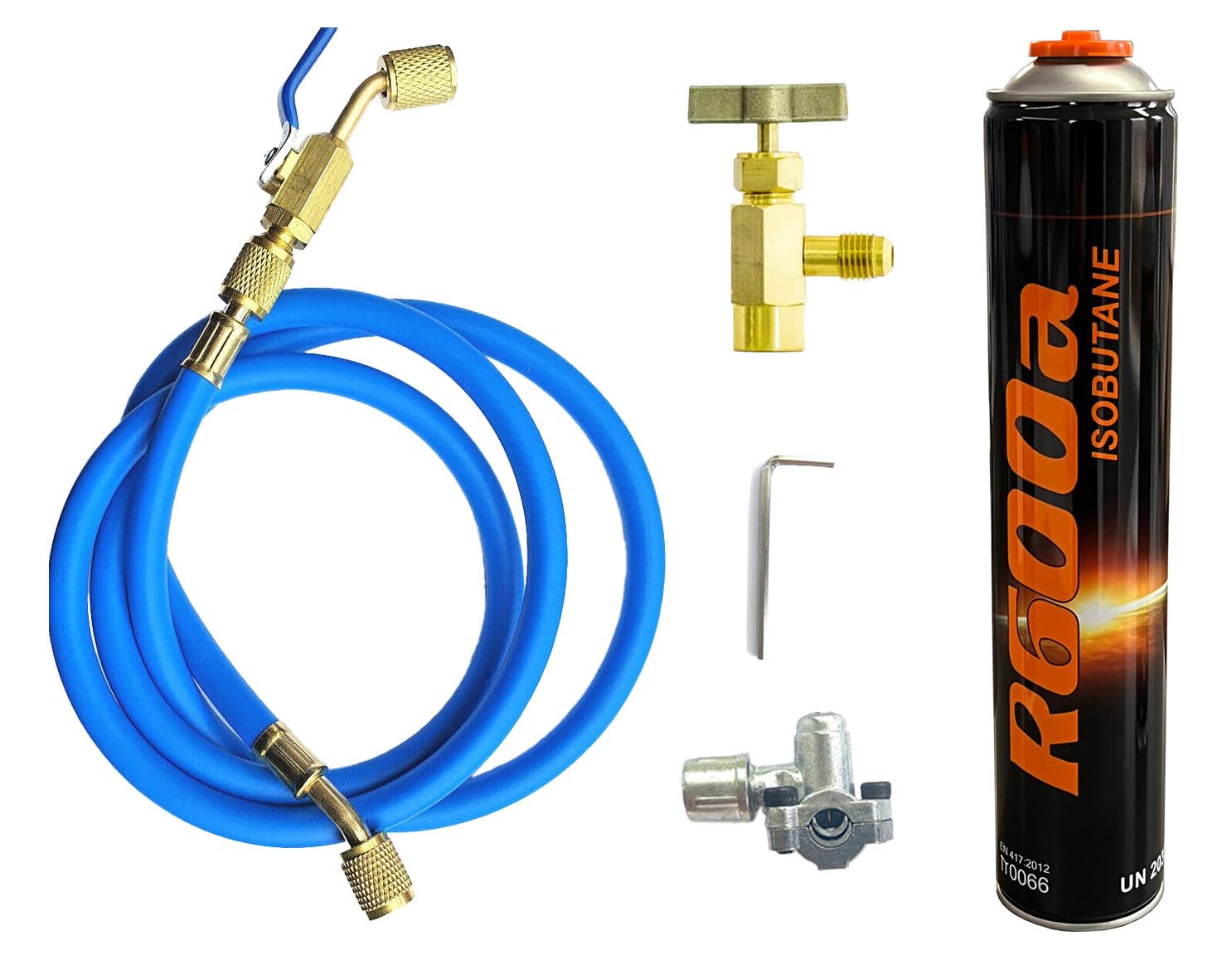 Reparaturset Füllset Kältemittel R600a 750ml 420g + Entnahmeventil + Füllschlauch + Adapter BPV-31 für Klimaanlage, Wärmepumpe, Kühlschrank