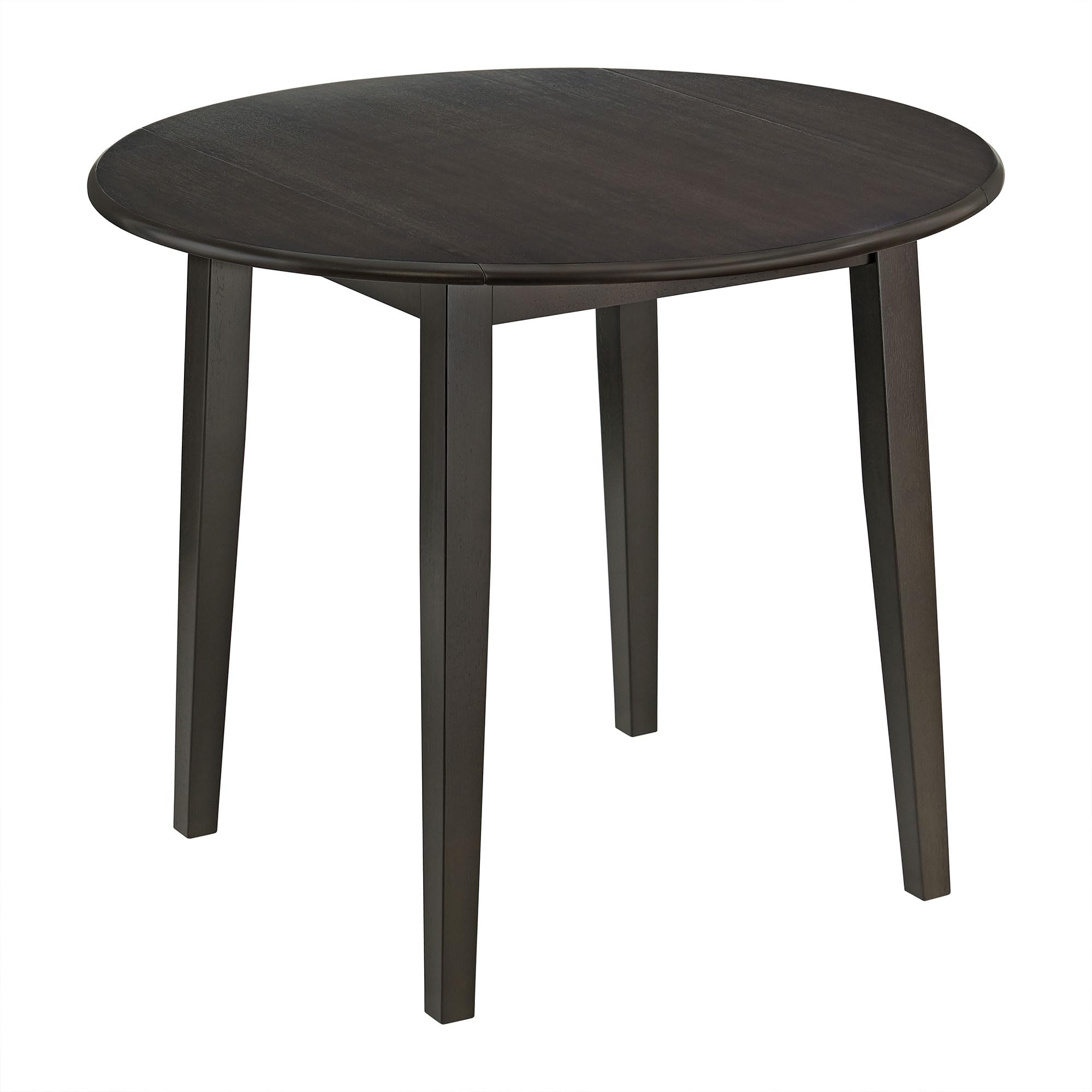 ROME + OAK Hinged Drop Leaf Dining Table, 22-36 Inch Round Tabletop with Sturdy Base, Dark Brown - Modern Solid Wooden Furniture Piece for Home