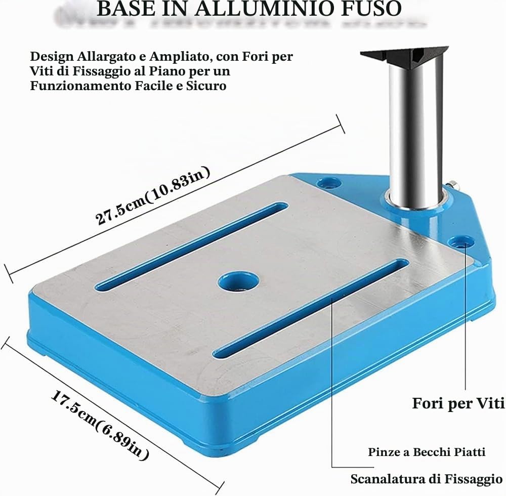Supporto per Perforazione Elevato Ad Alta Elettrico, Macchina per Perforazione da Tavolo con Serraggio da 38-50 Mm E Corsa da 80 Mm - Colonna Ispessita E Base in Alluminio Fuso