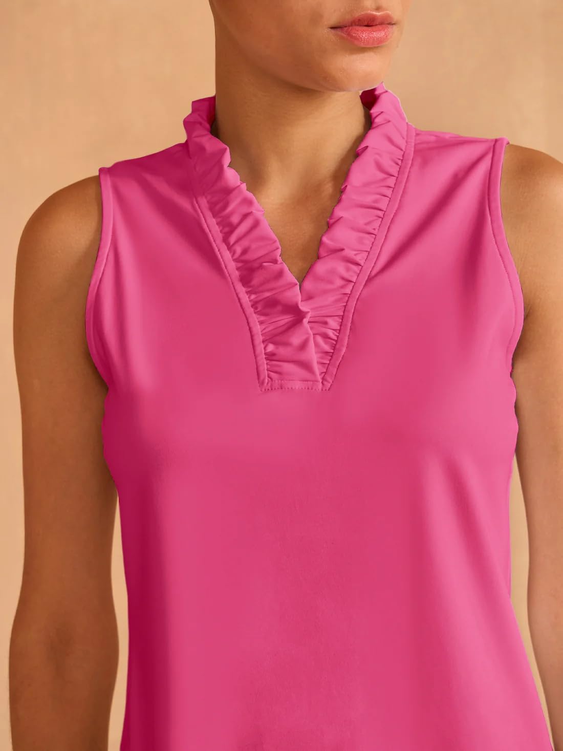 ACEGOLFS Womens Golf Polo Shirts Casual Ruffle V Neck Sleeveless Tops for Women UPF 50+ Rash Guard Ladies Pullover Shirt
