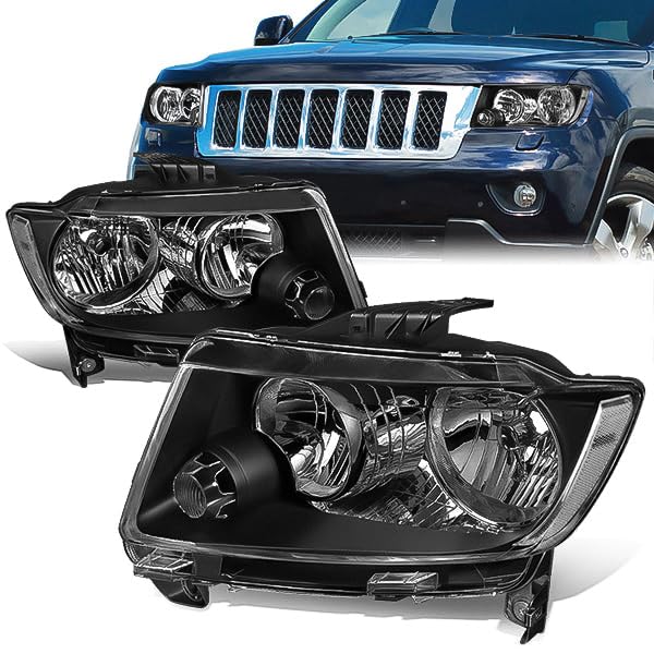 D SOLUTIONS Headlight Assembly Compatible with Jeep Grand Cherokee 2011-2013 Left Right Headlamp Set CH2502224 CH2503224 Factory Style Black Housing Clear Corner