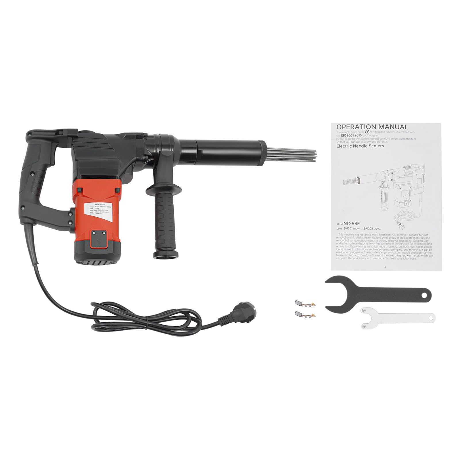 Nadelentroster Elektrisch Rost Entfernung Werkzeug, 1100W Handgerät Entrostierpistole Pistolengriff Nadel Scaler 360° drehbaren Hilfsgriff, Max Dauer 30 Min