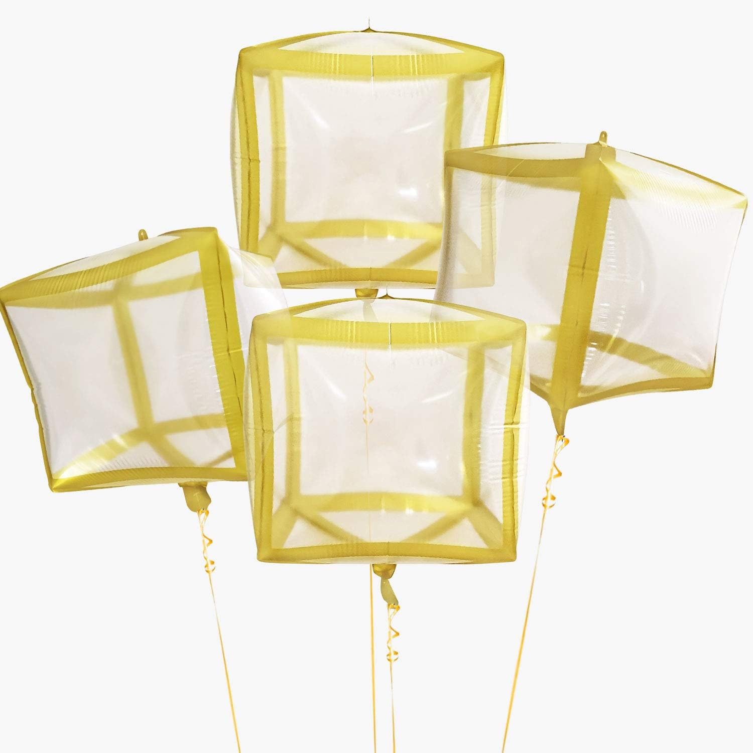 Eanjia Transparent Gold Line 4D Cube-Shaped Foil Balloons,Cube Helium Foil Balloons for Party Deco (Gold, Cube))