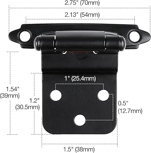 Miniatura 2 de Paquete de 8 bisagras de gabinete negras de 38 pulgadas, bisagras de puerta de gabinete para puertas de gabinete, montaje frontal empotrado,