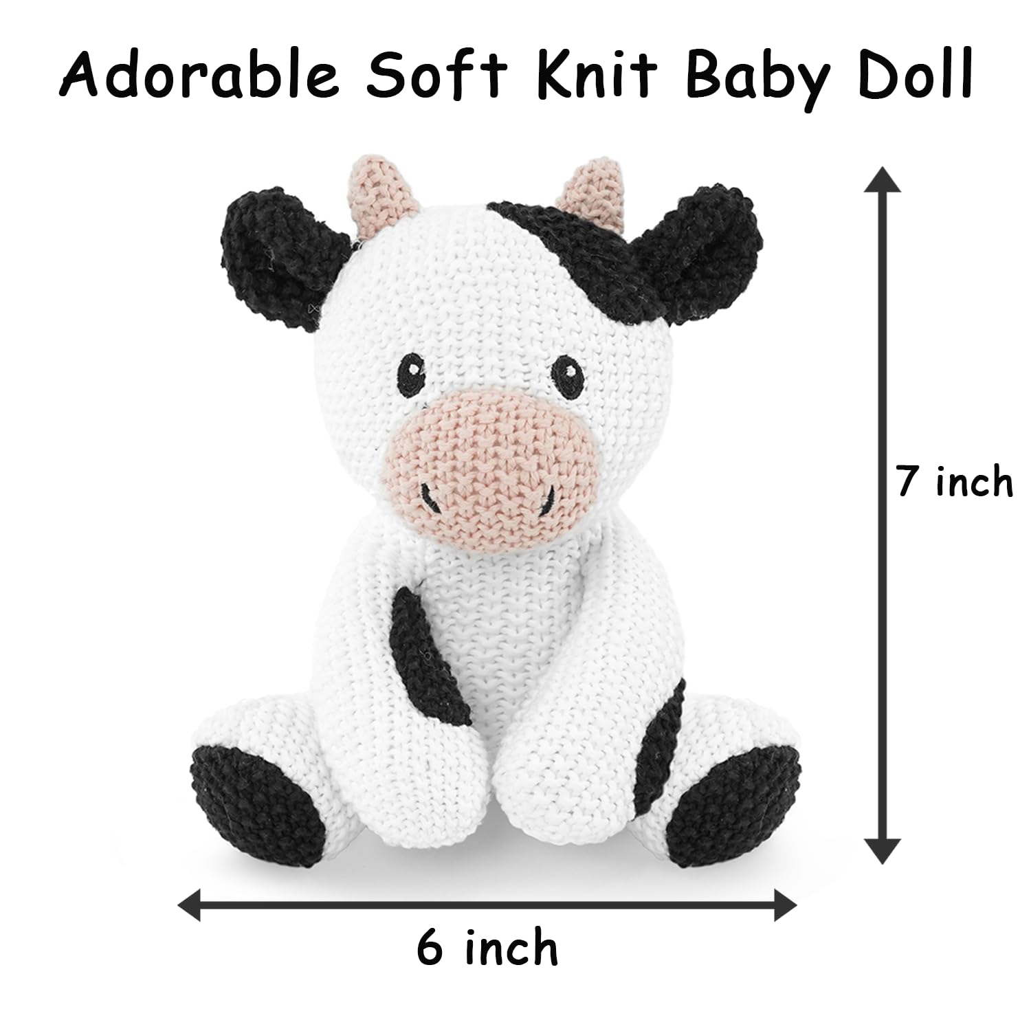 Set di 3 giocattoli di peluche per bambini, 20,3 cm, con coniglio all'uncinetto in peluche, elefante, mucca di cotone, regalo per ragazze, ragazzi e bambini, Natale