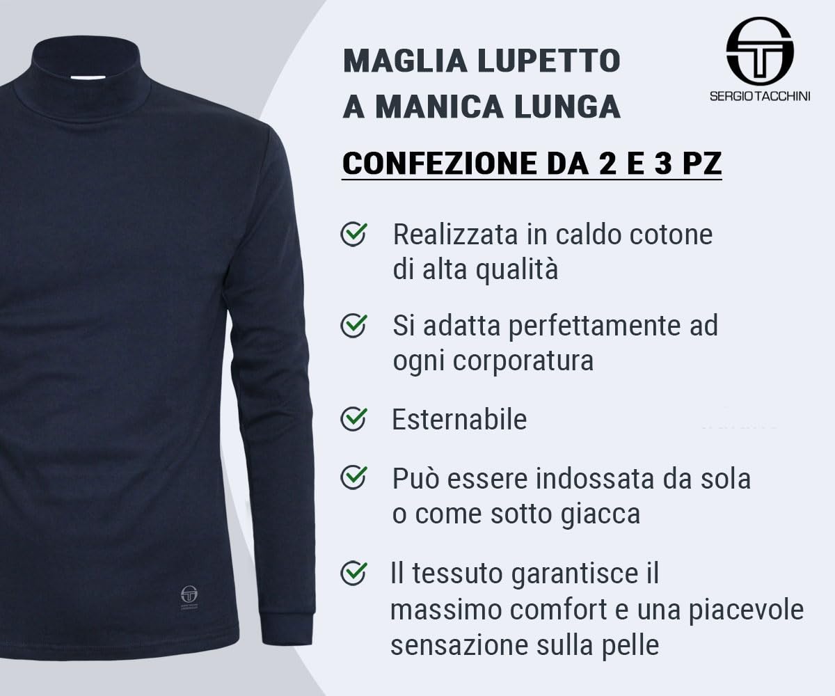 Sergio Tacchini Maglia Collo Alto Uomo Maglia Lupetto Caldo Cotone