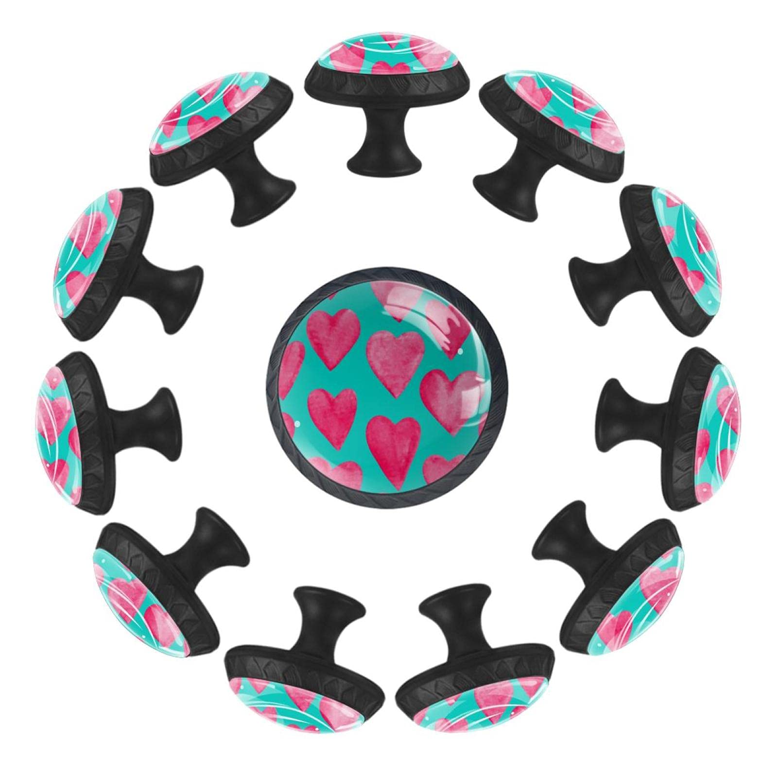 Boutons de tiroir ronds lot de 12 poignées roses 35mm cœur pour commode