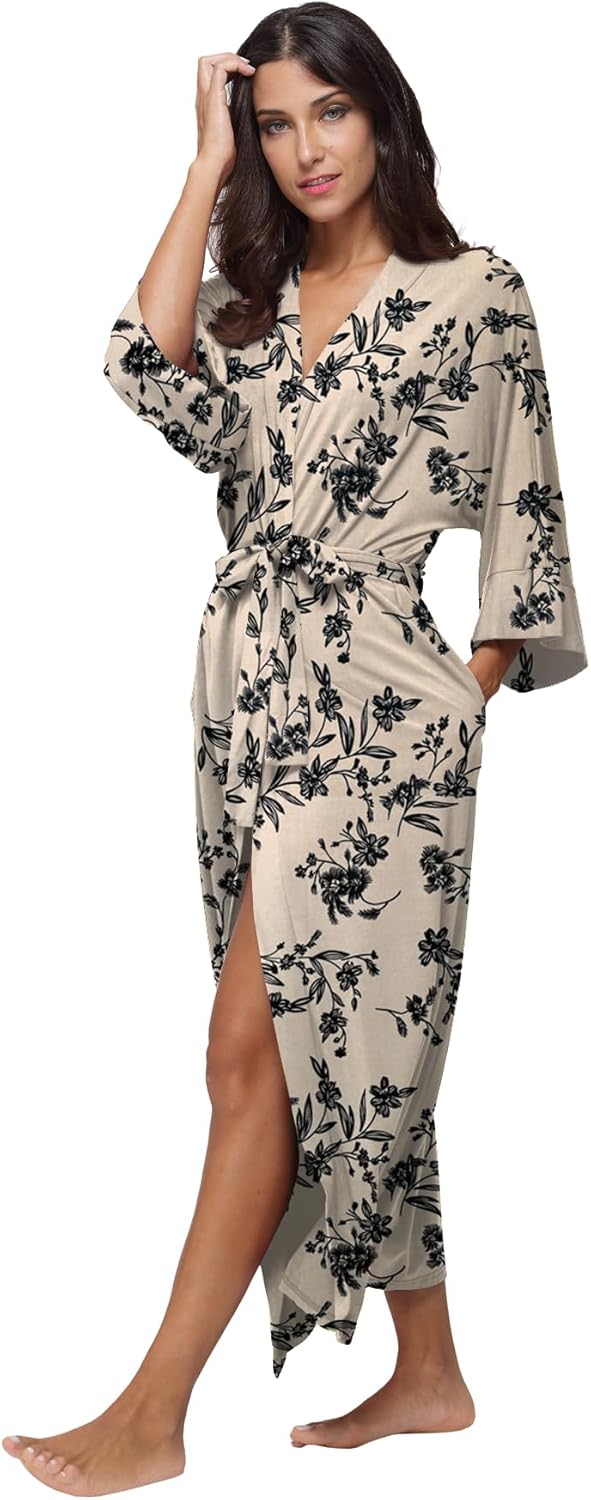 Women's Soft Robes Long Bath Robes Full Length Kimonos Sleepwear Dressing Gown,Solid Color - Image 2