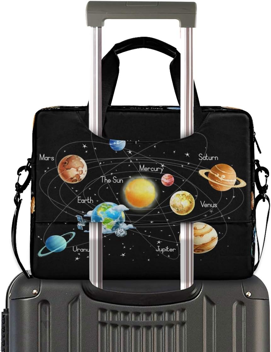 Laptop Bag Solar System Galaxy Black Laptop Sleeves Case for 13 14 15.6 Inch Computer Tablet Briefcases Carrying Case Shoulder Bag for Work