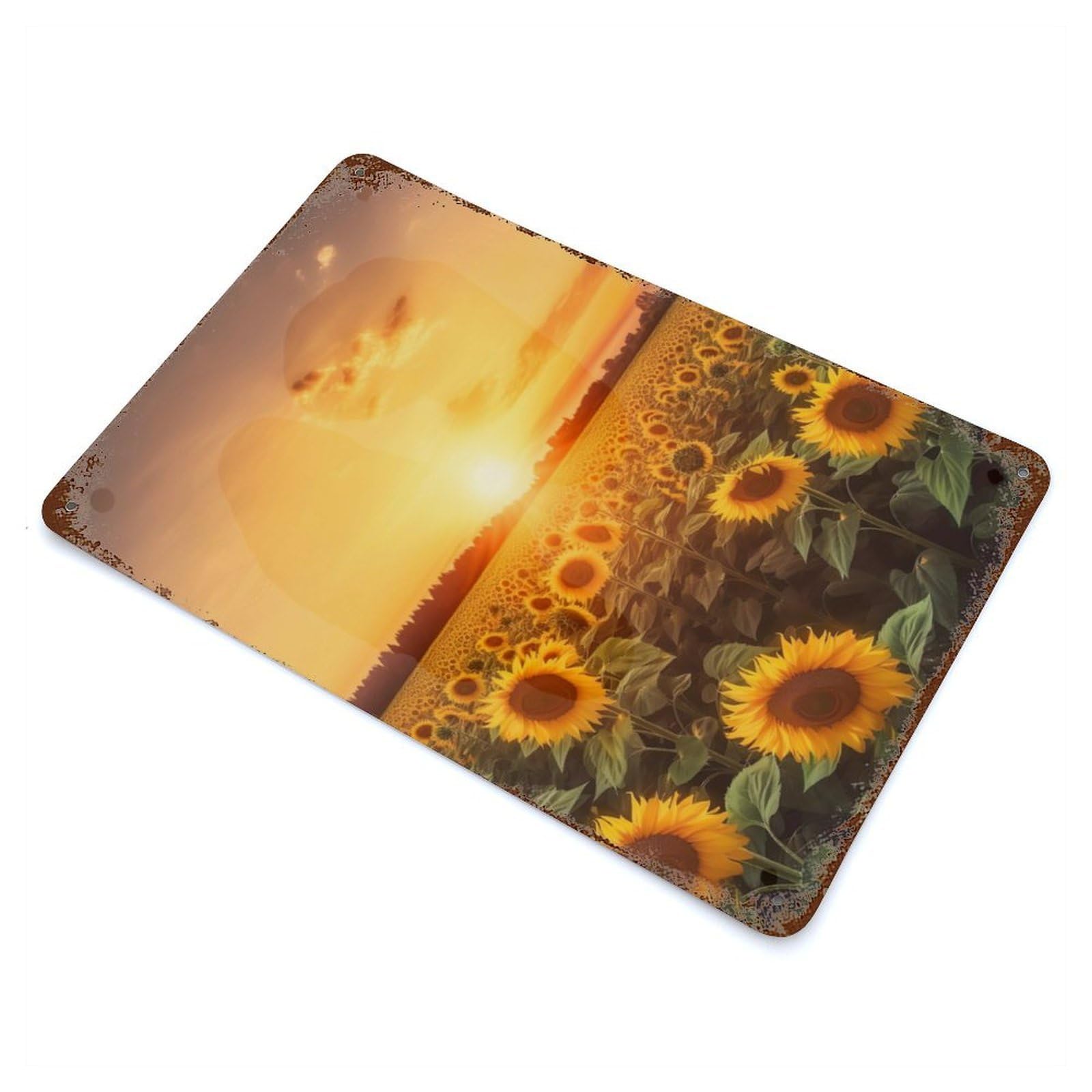 Rust Effect Sunflower Field Clear Sky Distressed Metal Wall Sign 11.8"x7.9", Decorative Metal Wall Art for Living Room, Hallway And Home Decor
