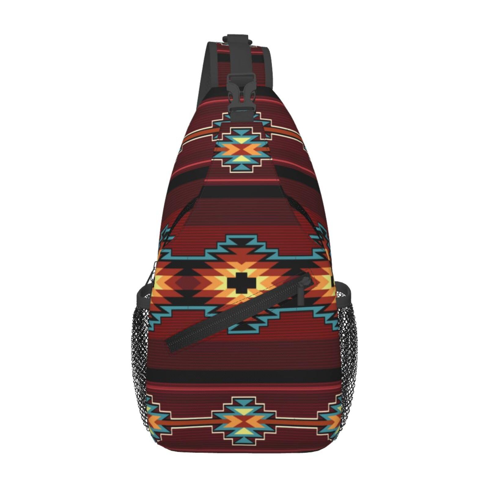 COFEIYISI Southwest Native American Tribal Sling Bag for Women Men Aztec Geometry Striped Red Pattern Crossbody Backpack Abstract Navajo Print Sling