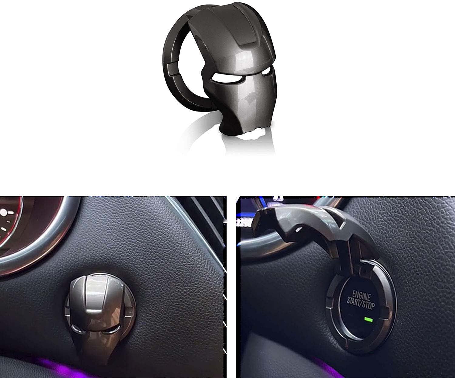 Showay 1pcs Car Engine Start/Stop Button Protection Cover Auto Engine Ignition Start Stop Button Replacement-Start Stop Trim Protector Key Ring Circle Cover 3D Iron Man Car Interior Accessory
