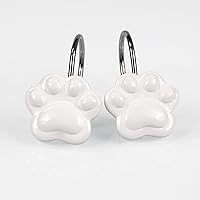 Vista 1 de Ganchos decorativos para cortina de ducha blancos bonitos y divertidos gatos y perros, osos y animales con estampado de patas, ganchos y ganchos