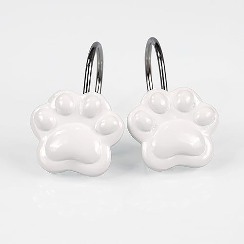 Ganchos decorativos para cortina de ducha blancos bonitos y divertidos gatos y perros, osos y animales con estampado de patas, ganchos y ganchos