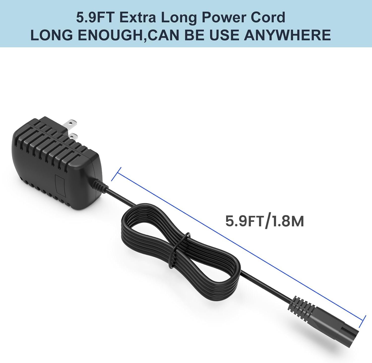VOJSALDR D4.5V-1 charger with cable length indicated as 5.9 feet / 1.8 meters