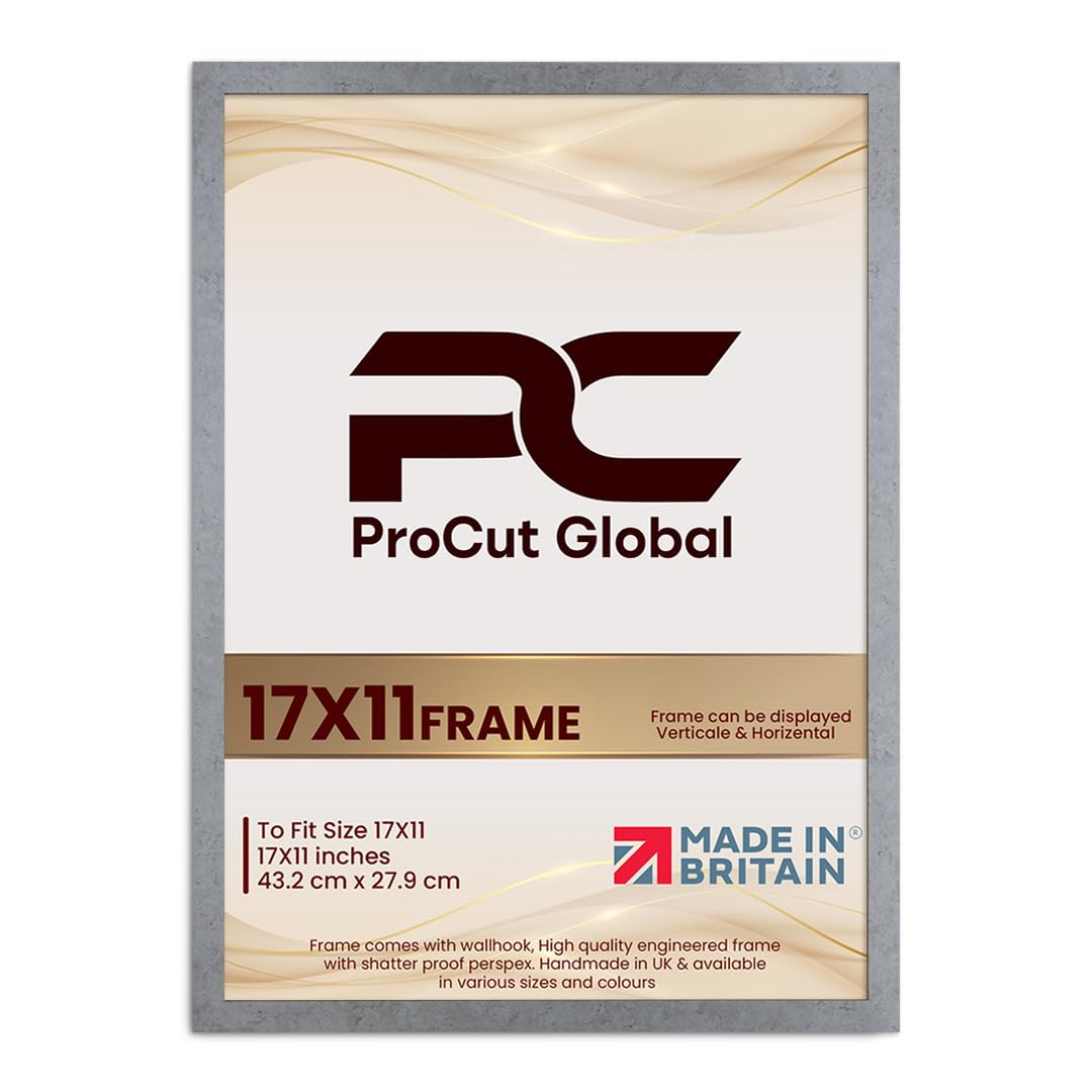 Procut Global 17X11 Grey Marble Picture Frames - Modern Wooden Photo Frame with Shatterproof Perspex for Wall or Tabletop - Perfect for Posters, Certificates, Prints - Sizes & Colors Available