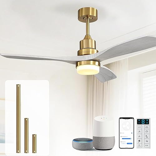 Miniatura 13 de Sofucor Ventilador de techo de 60 pulgadas con luces, control remoto, aspas de nogal, luz regulable, reversible, motor de CC, ventiladores de techo