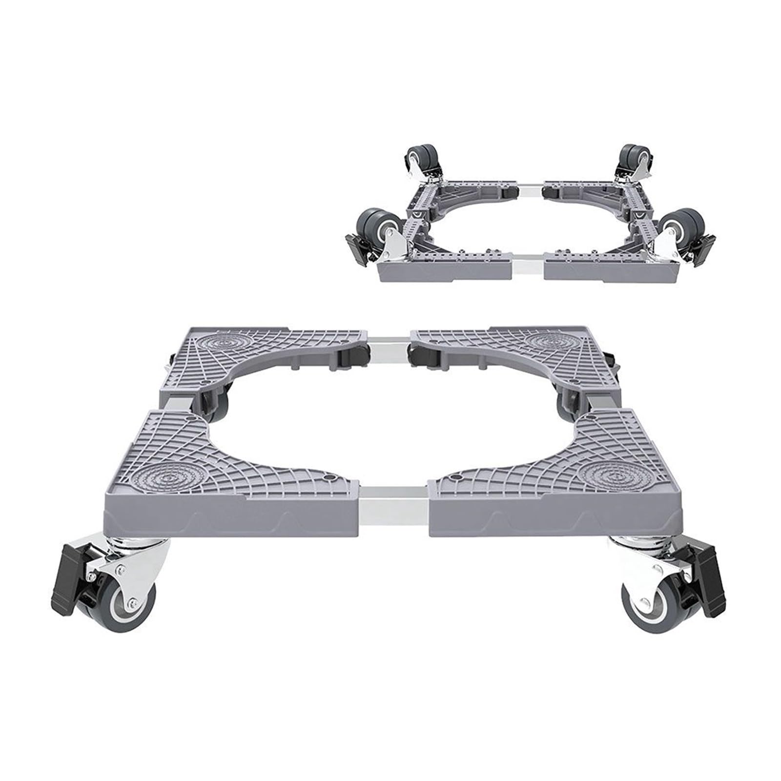 Soporte ajustable para lavadora y nevera, ruedas universales móviles para lavadora, secadora y nevera, base elevada, gris, diseño de 4 ruedas dobles.