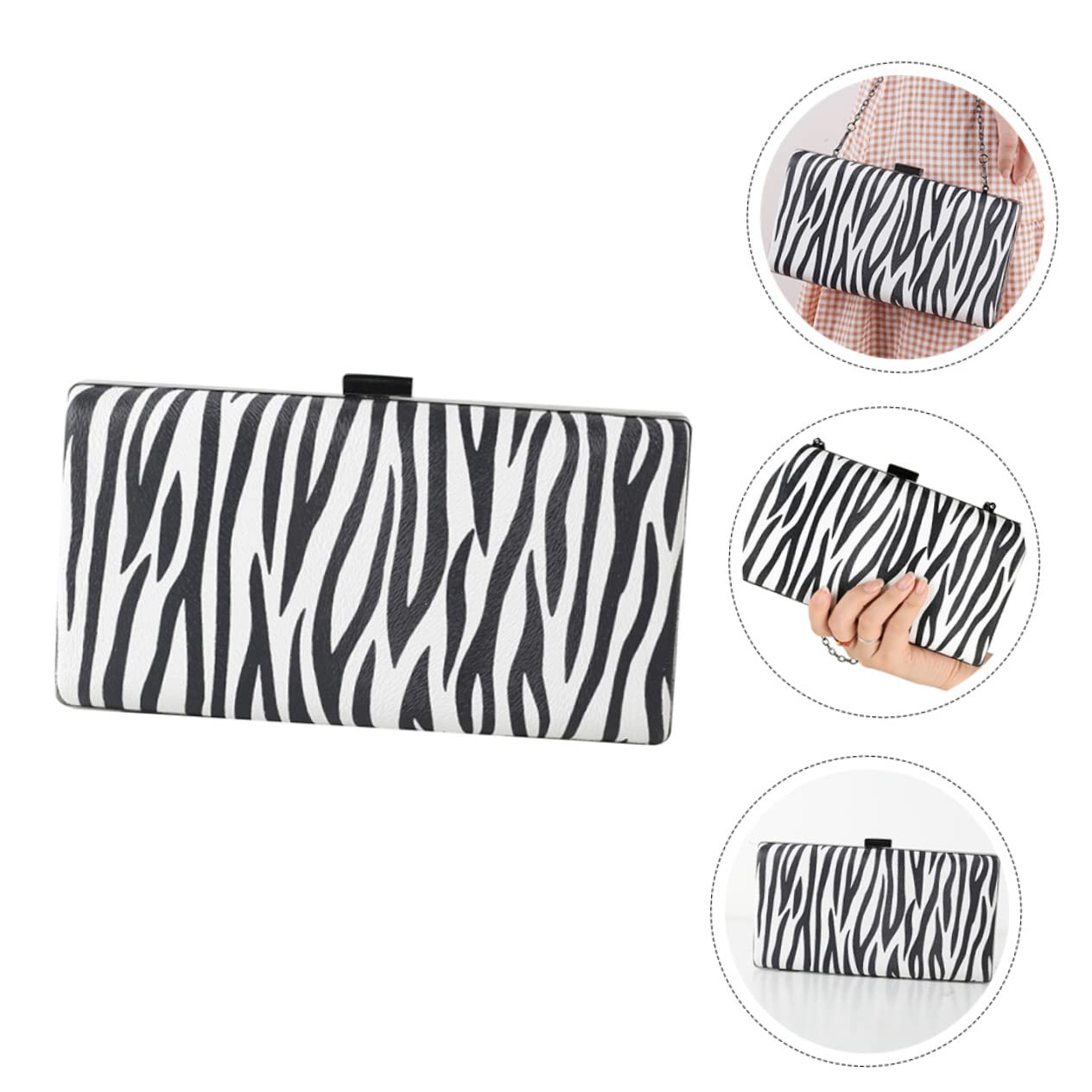 Gatuida Bolso de Fiesta de Rayas de Cebra en Pu Negro Elegante