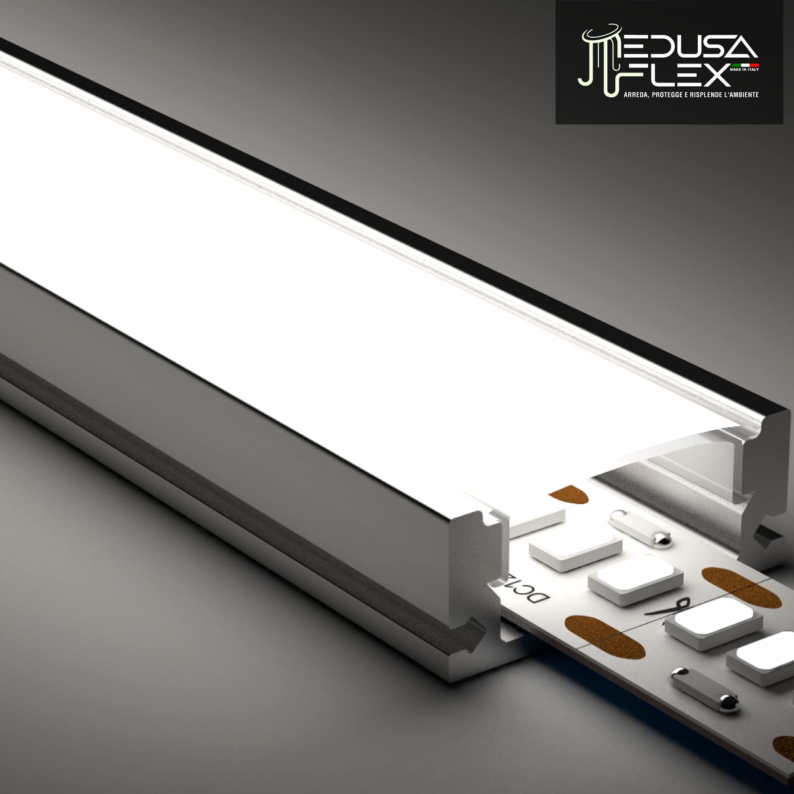 Schermo per Profilo alluminio per Strisce LED MEDUSAFLEX mod. Andromeda 2 Metri - Opaca - Made in Italy in Policarbonato stabilizzato UV e certificata UL94HB - Pacco da 10 (20m)