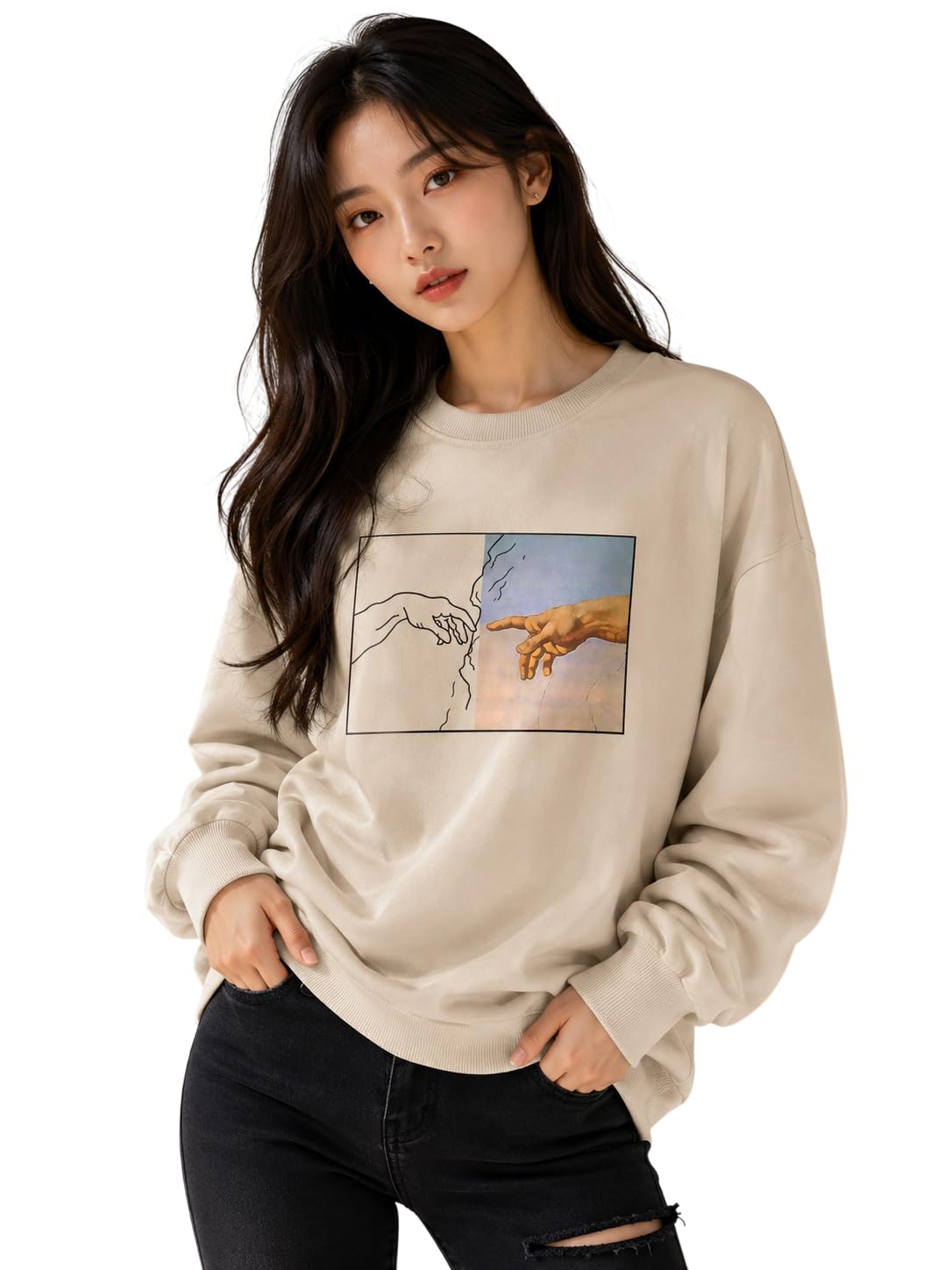 Women's Oversized Graphic Printed Fleece Sweatshirt | Round Neck | Full Sleeve | Casual Pullover Sweatshirt for Winter-picture-23
