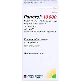 Pangrol 10000 10000 Ph. Eur.Units Lipase Gastric Juice-Resistant Hard Capsules Pack of 50 Capsules