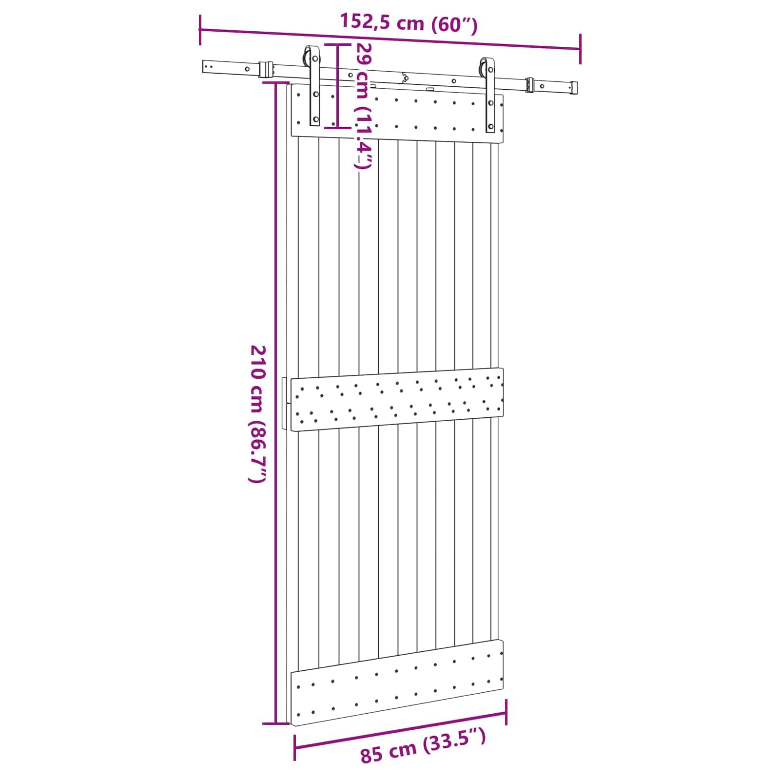 Puerta corredera Narvik natural y negra 85 x 210 cm | Madera de pino maciza, guía de acero, diseño que ahorra espacio, kit completo