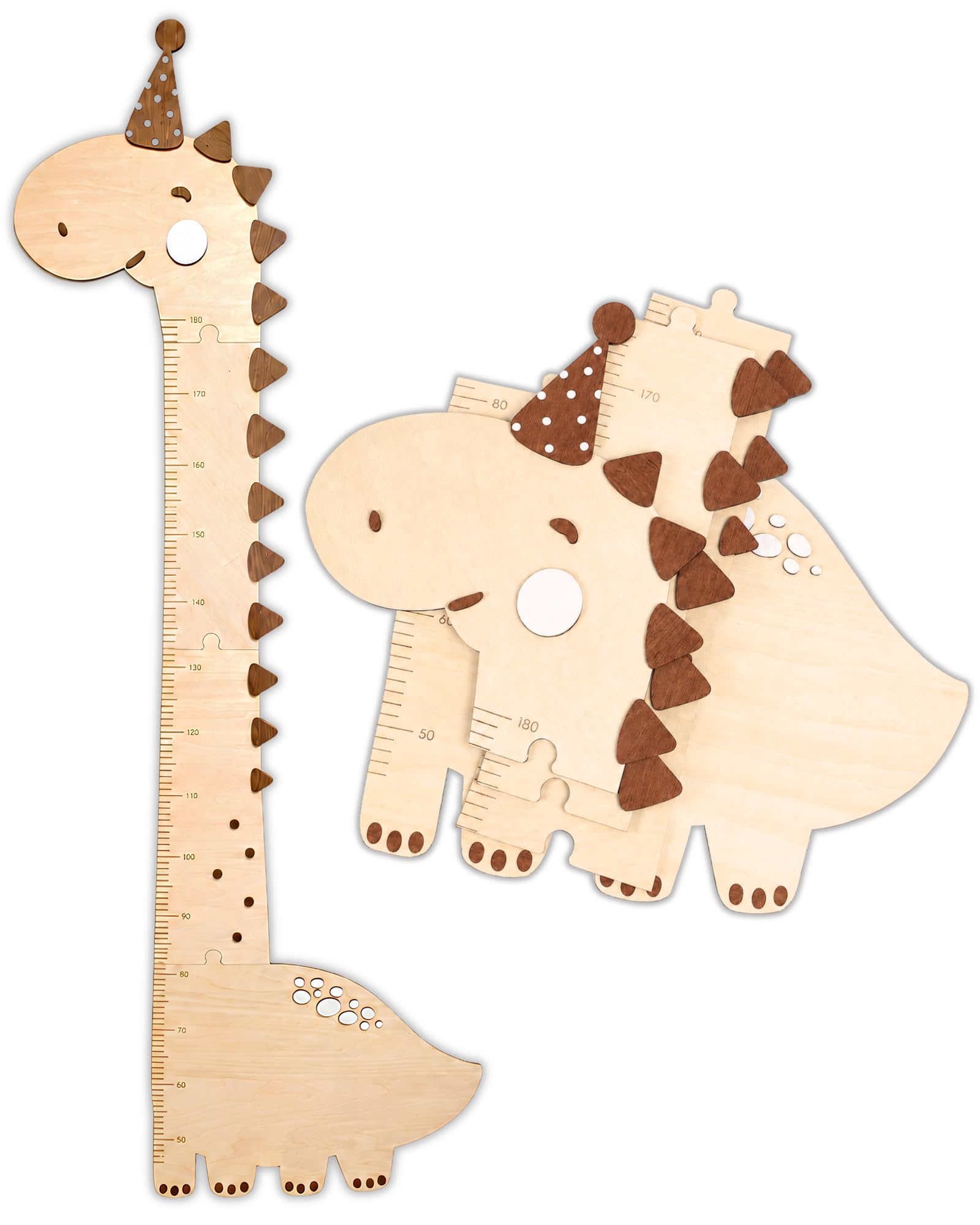 Messlatte Kinder Holz Dino – Kindermesslatte für Baby & Kleinkinderzimmer – Messlatte Kinderzimmer Wanddeko Dinosaurier – Kinder Messlatte Holz für Körpergröße & Babyzimmer Deko