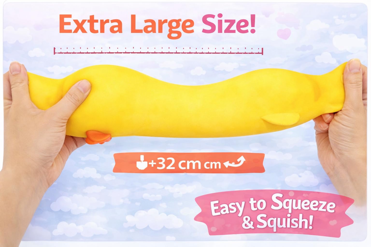 Jumbo Squishy Duck Slow-Rise Sensory Toy Extra Large Squeeze Stress Toy for Kids & Adults Soft Foam Fidget Ages 3+ 32cm - Image 4