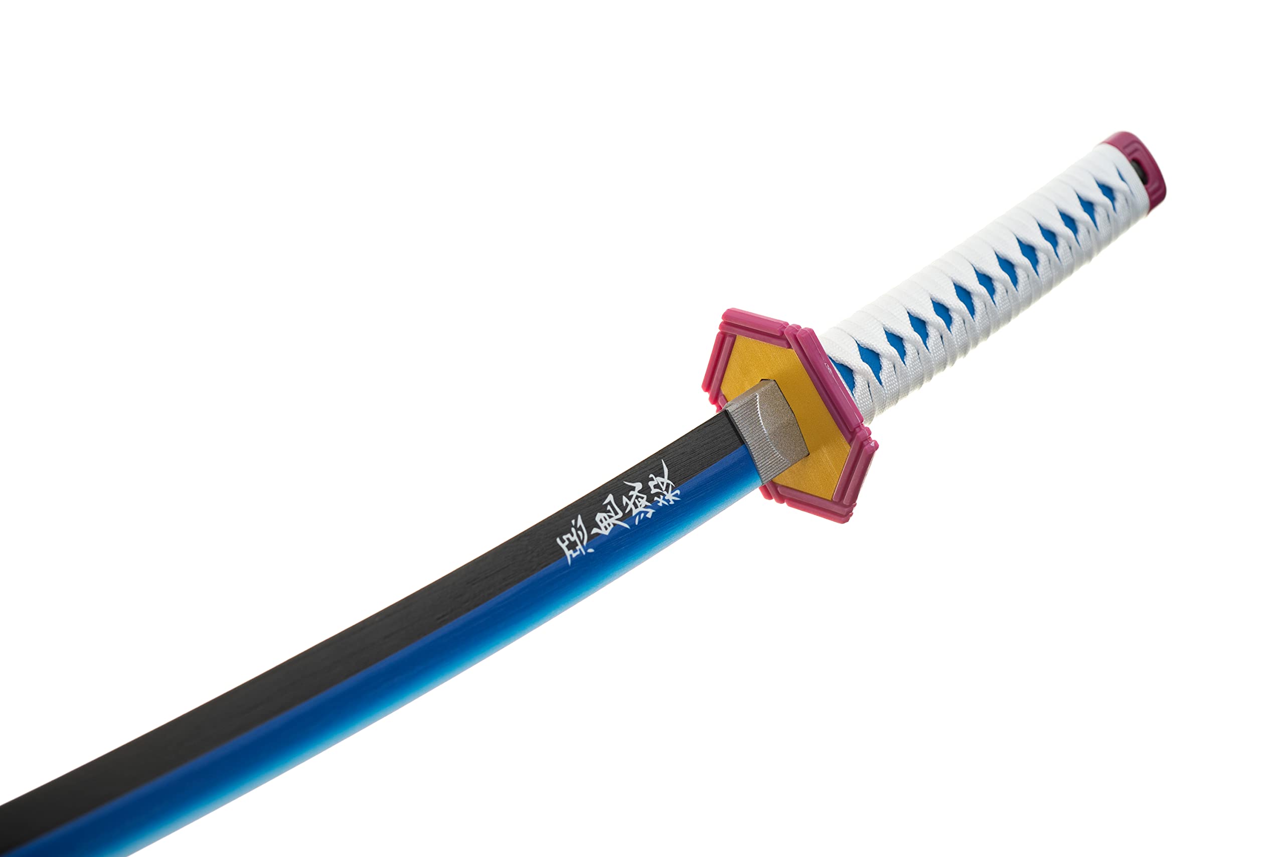 Demon Sword Katana Holz (Tomioka Giyuu) Set mit Gürtel und Ständer 102 cm Blau-schwarzes Bambus-Samuraischwert (stumpf) – Anime-Cosplay-Kostümwaffe