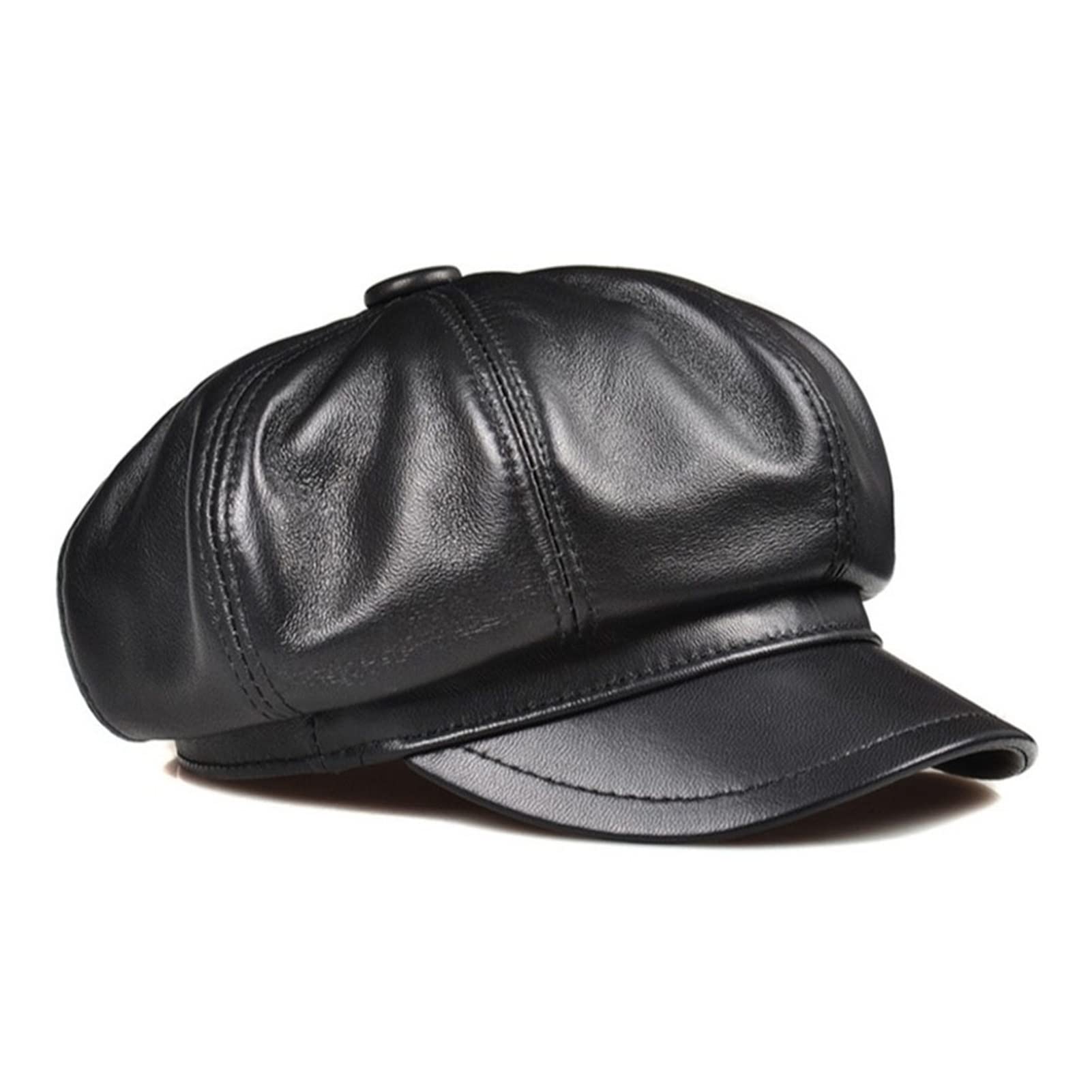 Prawdziwej Skóry Mężczyźni Kobiety Newsboy Cap Męskie Beret Vintage Hig-H Qua-Lity Męska Kobieta Czarna Ośmiawista Czapka