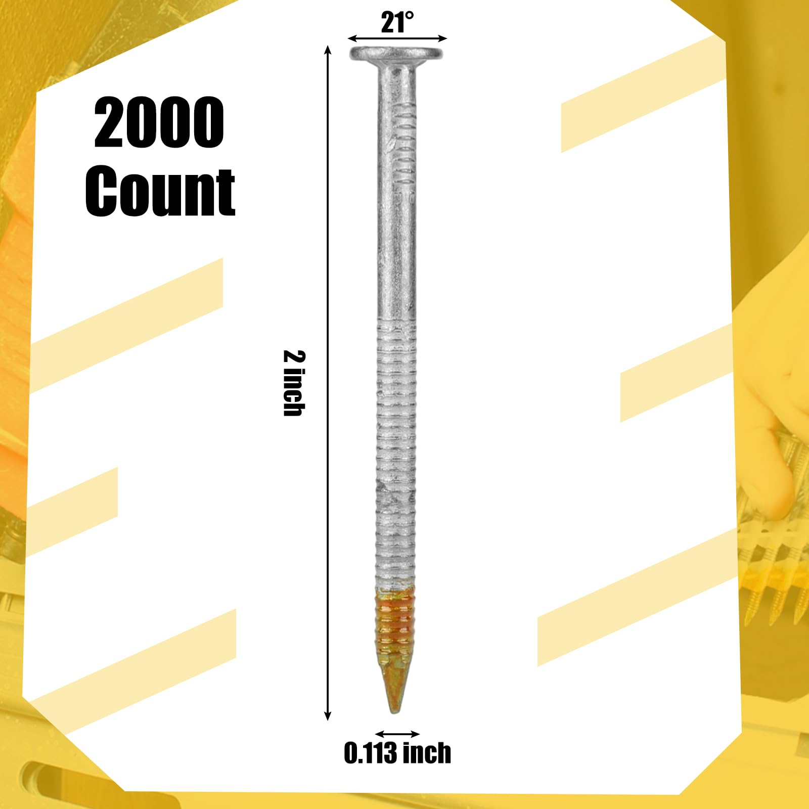 Therwen 2000 clavos de marco de 2 pulgadas x 0.113 pulgadas, 21 grados