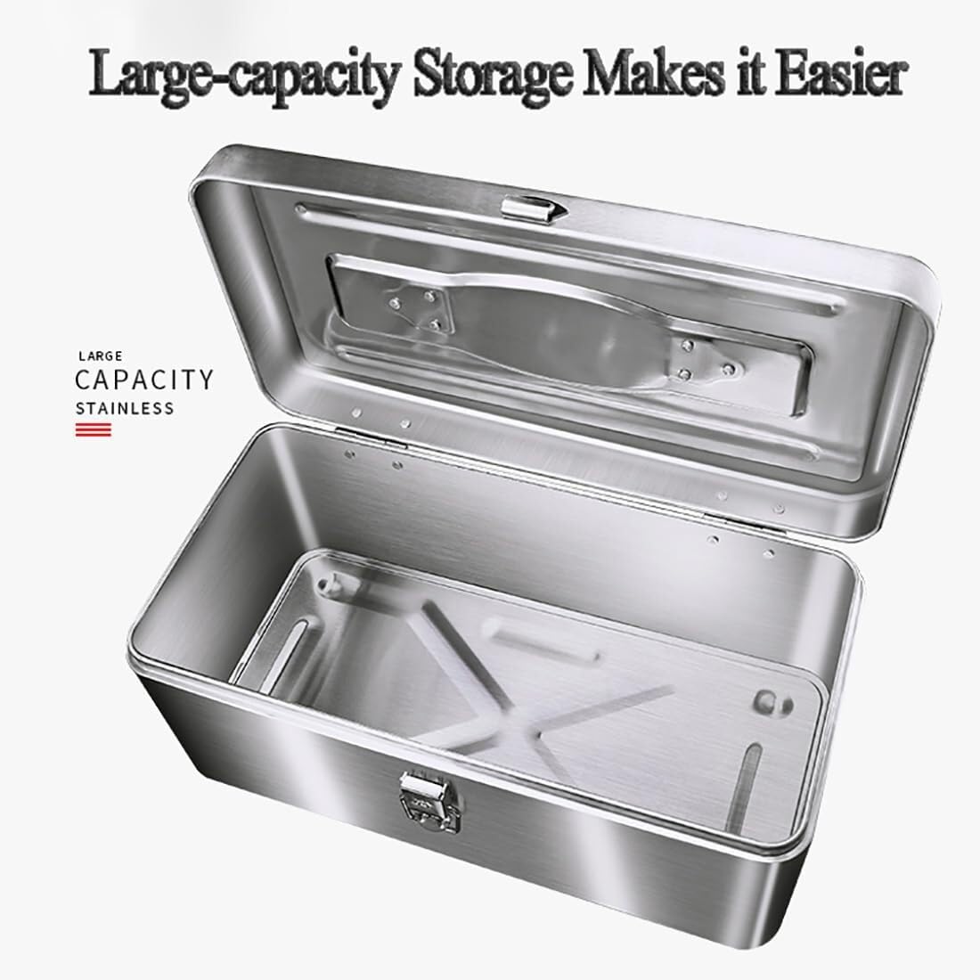 Cassetta portautensili portatile in acciaio inox – Organizer in metallo resistente con capacità elevata per casa, garage e attività all'aperto