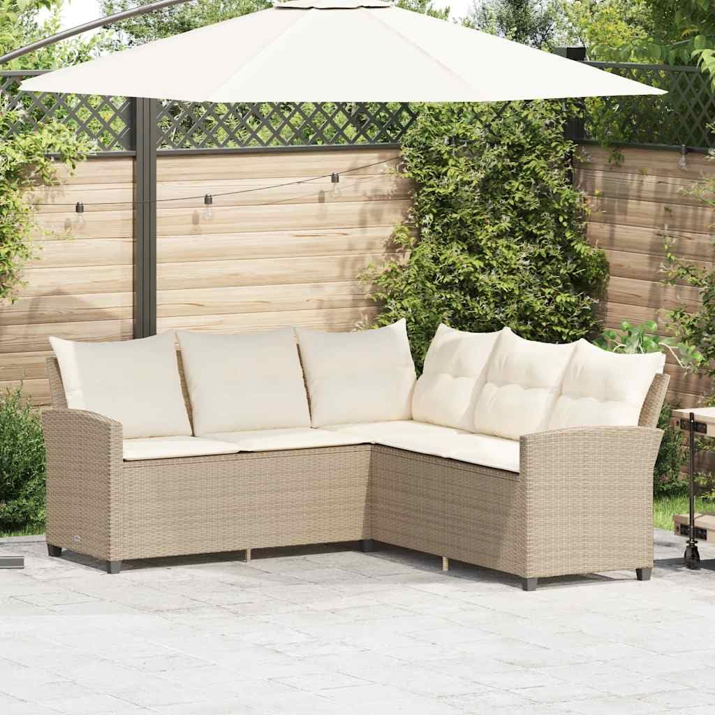 Canape L Tressé Beige avec Coussins Beige Canapé d Angle Jardin en Résine Tressée avec Coussins Lavables Ensemble Canapé Extérieur pour Terrasse Balcon Patio Maison Durable Imperméable UV