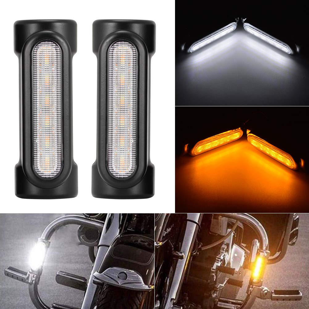 2Pcs Luci Della Barra Della Strada per Motocicletta Luci Della Guida del Motociclo Luci bianche e Indicatori di Direzione Ambra per Harley Davidson Crash Bar da 1-1/4 pollici - Nero