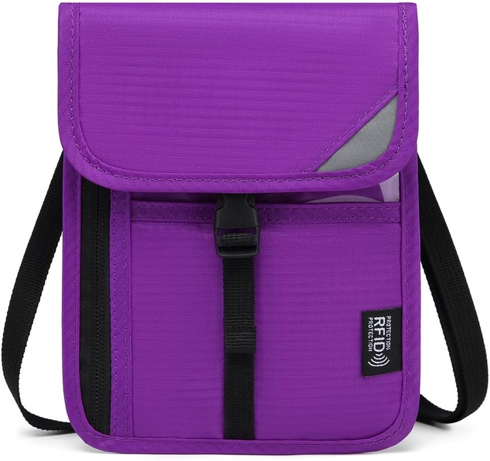 Custodia da viaggio per il collo, per passaporto, con blocco RFIDS, per donne e uomini, Viola, Organizer per borse