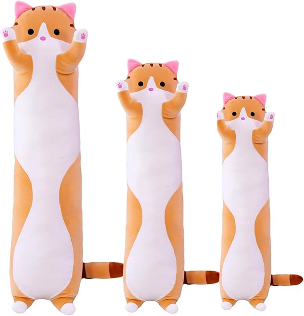 Giant Cat Pillow Plush Cartoon Kitty Sleeping Hugging pillow, Cuddly Soft Long Kitten Body Pillow Doll Cat Toy for Kids Girlfriend (Yellow, 130cm/51.18inch)