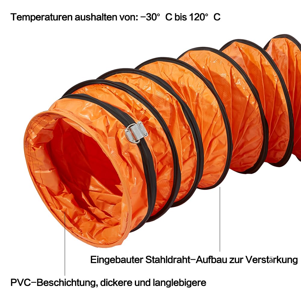 Manguera flexible de conducto de PVC, 350 mm de diámetro, 7,6 m de longitud, ignífuga para ventilador, con cuerda ajustable y anillo en D, fácil almacenamiento (350 mm x 7,6 m)
