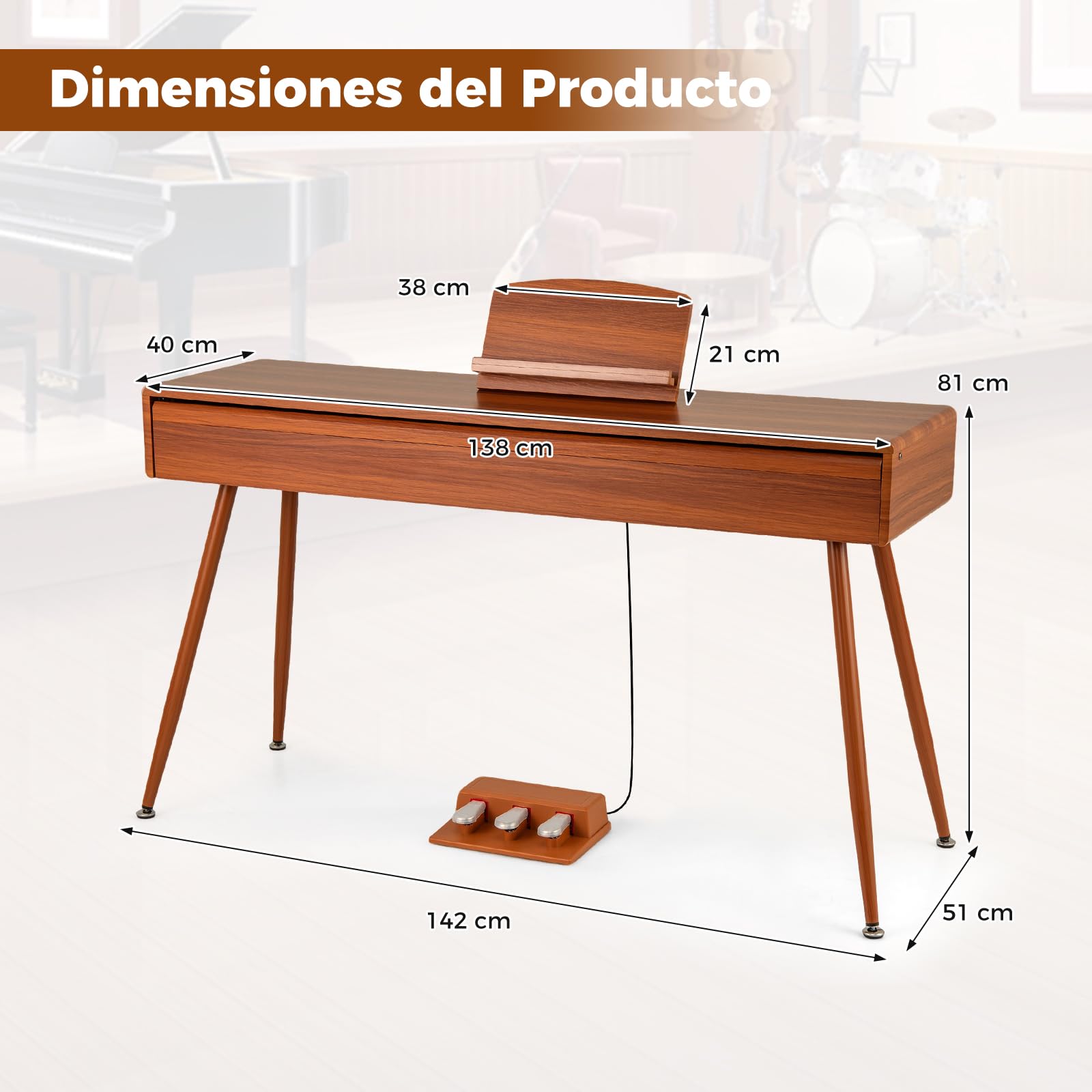 GOPLUS Piano Eléctrico de Tamaño Completo 88 Teclas Pesadas, Teclado de Piano Digital con Acción de Martillo Graduada, 3 Pedales, Conexión MIDI y Atril Desmontable, para Principiantes, Marrón