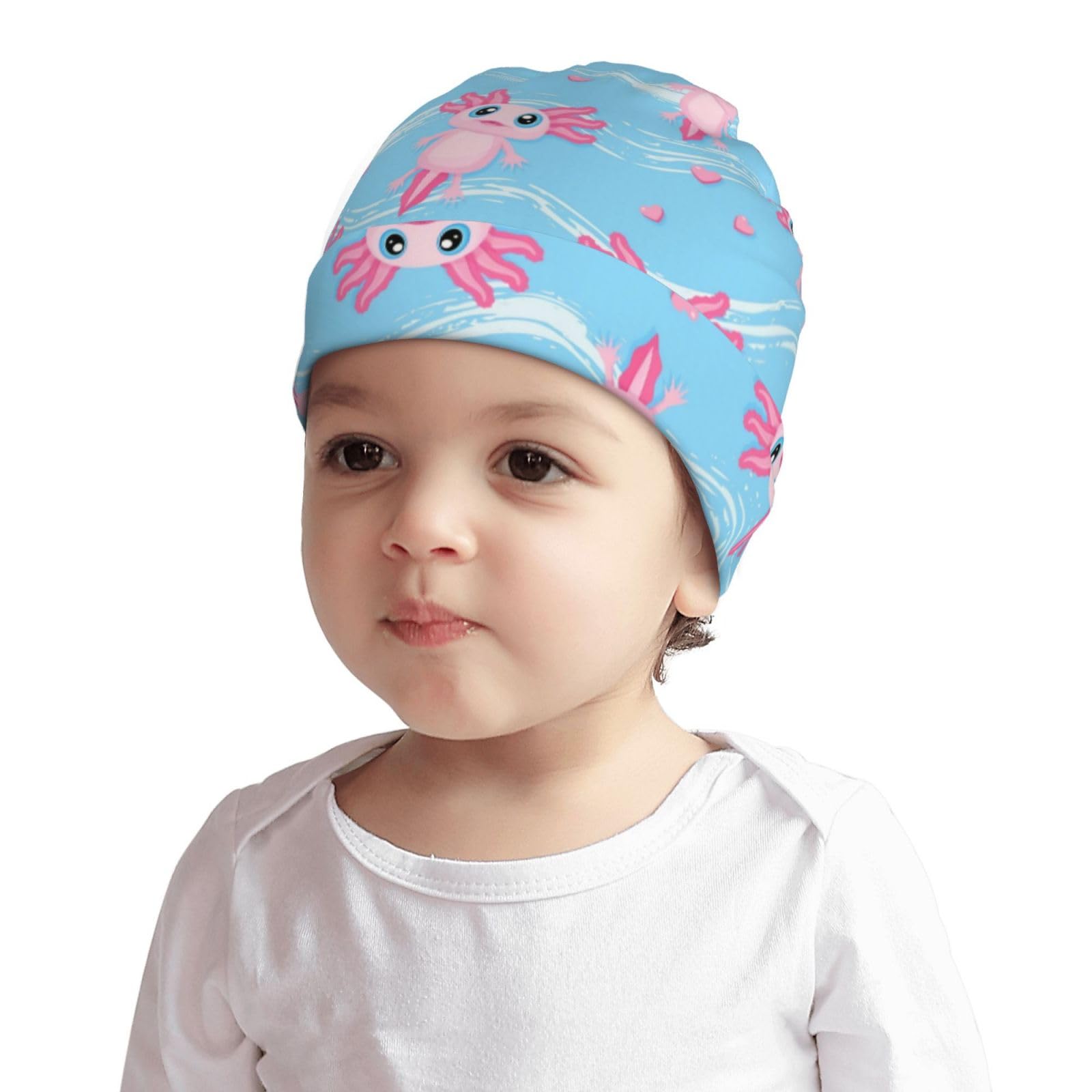 Rqzwdq Cute Axolotl Kawaii Pattern Kids Beanie Hats Warm Knit Beanie Cap Skull Caps Gifts Decor for Boys Girls White