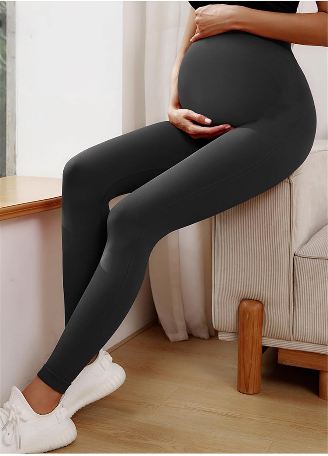 SWZEC Women's Maternity Leggings，Over Belly Maternity Leggings