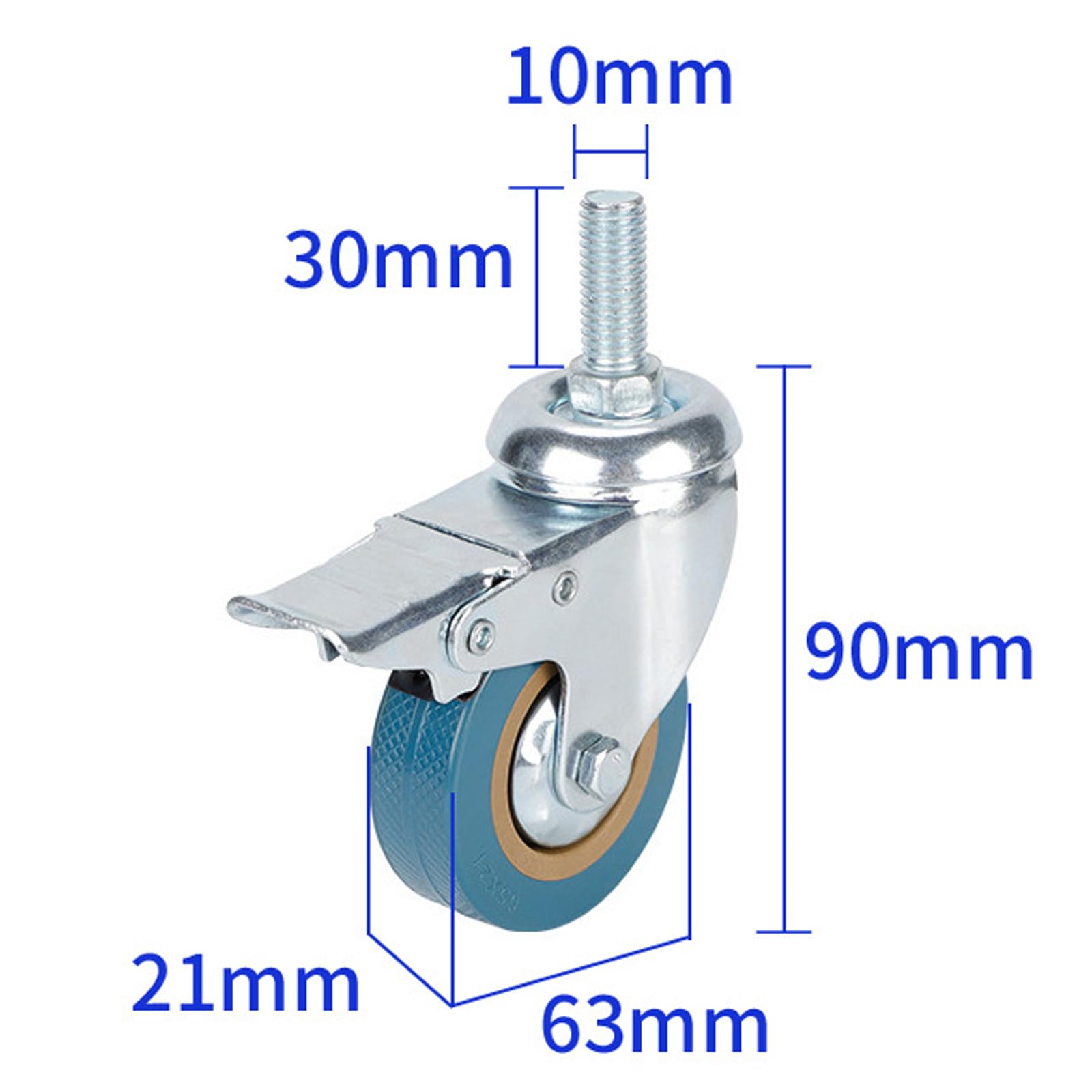 Anhoer Castor Wheels Set 4-50mm Heavy Duty Swivel Castor Wheels Trolley Silent Casters with Brakes & Screws Max Load Capacity up to 200kg for Furniture - Image 2