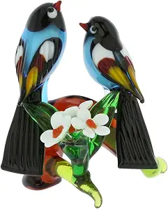 Murano Glass Birds on a Low Branch - Blue