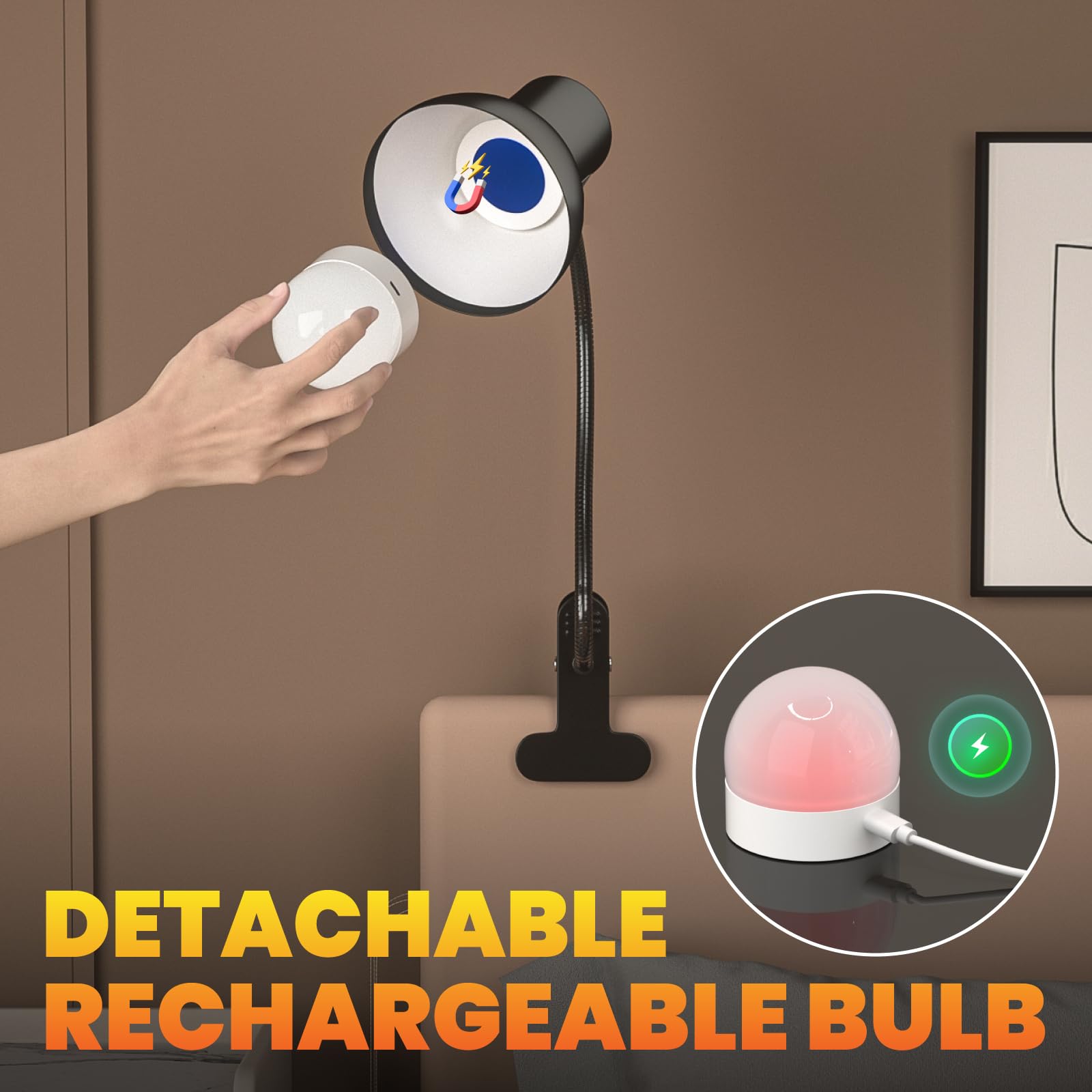 Lampe De Lecture Sans Fil Rechargeable - Pince Pour Lit, 3 Températures + 12 Couleurs RGB, 10 Niveaux, Télécommande