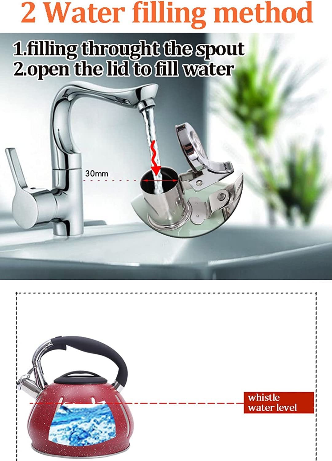 Tetera Tipo Cocinas Hervidor De Agua Con Silbato 3L, Tetera Mango Aleación Zinc, Tapa Extraíble Y Pico Vertido Antigoteo Calentar Agua Té