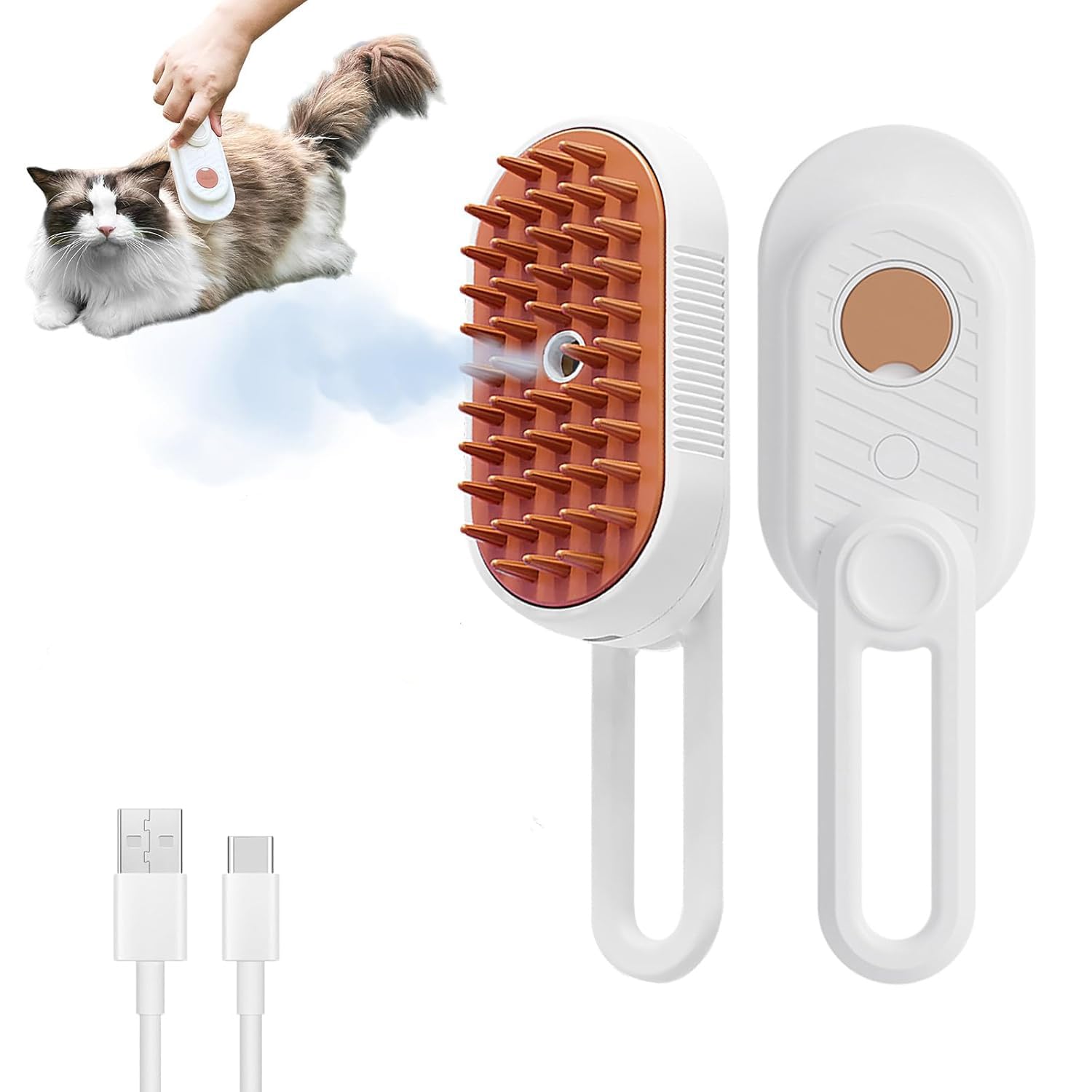 4 in 1 Cat Steam Brush for Shedding Rechargeable Dog Steamy Brush, Anti-Static Steam Pet Brushing, Massage, Cleaning