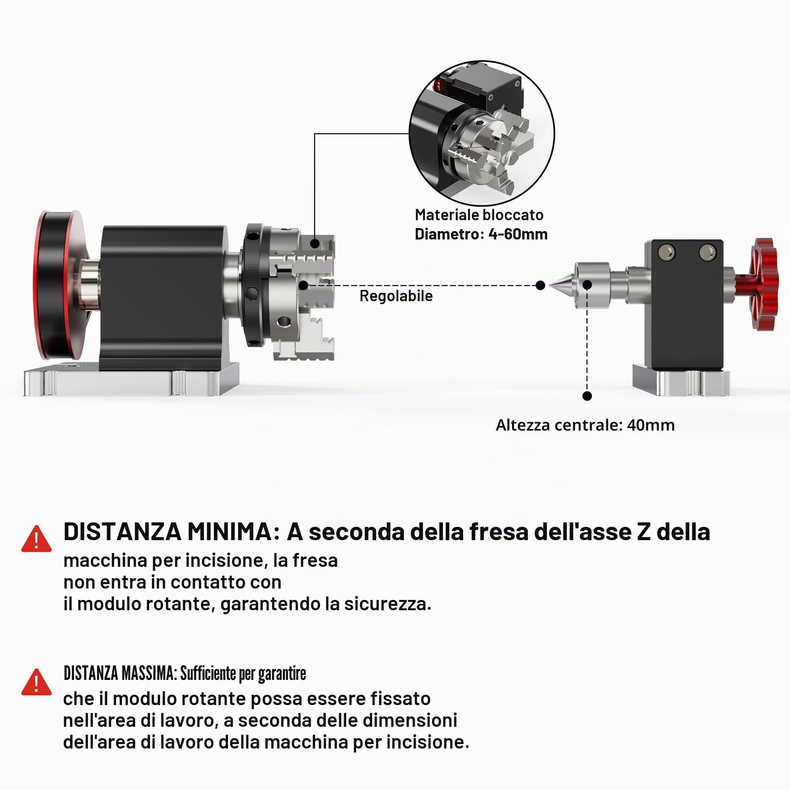 Twotrees 4. Modulo di incisione rotante asse girevole a 360° per fresatrice CNC | Motore passo-passo NEMA17, diametro di serraggio (cilindro): 4 - 60 mm, la quarta Asse per TTC450/TTC450 PRO/TTC450 Ultra/CNC