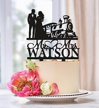 Train Wedding Cake Topper Locomotive Bride And Groom Acrylic Celebration Train Theme Party Decoration Personalized Steam Engine Event Sign Custom Names Topper Unique Gifts