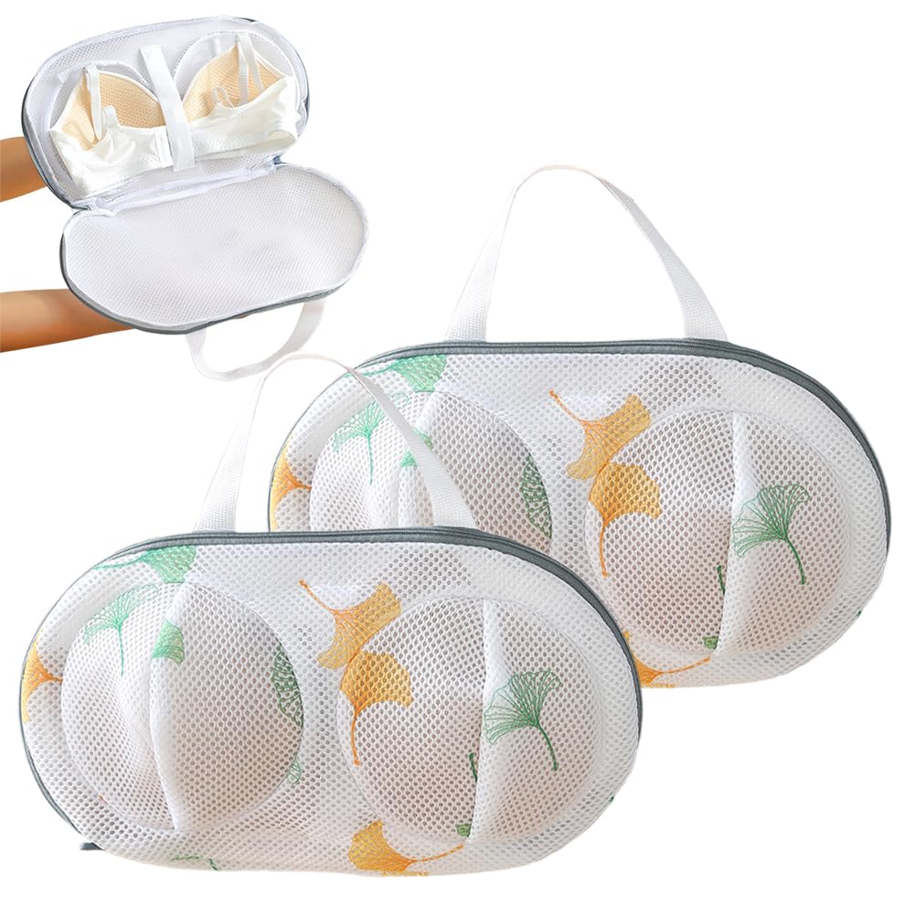 2PCS Bra Wash Bag,Bra Washing Protector,Bra Bags with 3D Bracket,Rectangle Mesh Laundry Bags,Lingerie Delicates Underwear Laundry Bags with Zips,Washing Machine Bags,For Bras Underwears (Style-D)
