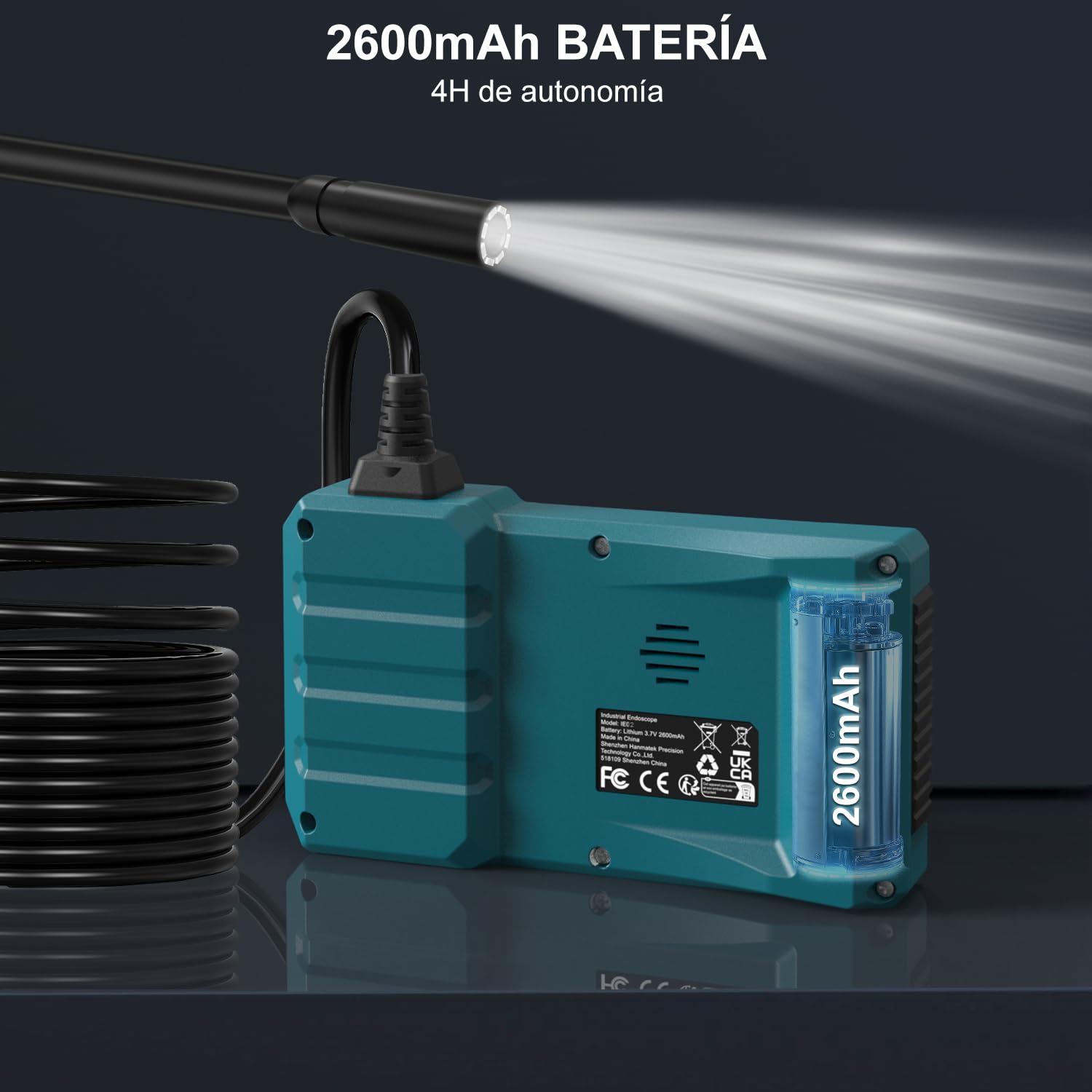 HANMATEK - Endoscopio industrial de 1080P, pantalla TFT de 4.3 pulgadas, cable flexible de 16.5 pies, cámara de 8 mm con luces LED ajustables, 1 millón de píxeles, grabación de foto/video, carga USB-C